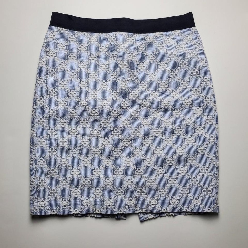 Ann Taylor Blue White Stripe Pencil Skirt Casual or Business Size 8 P